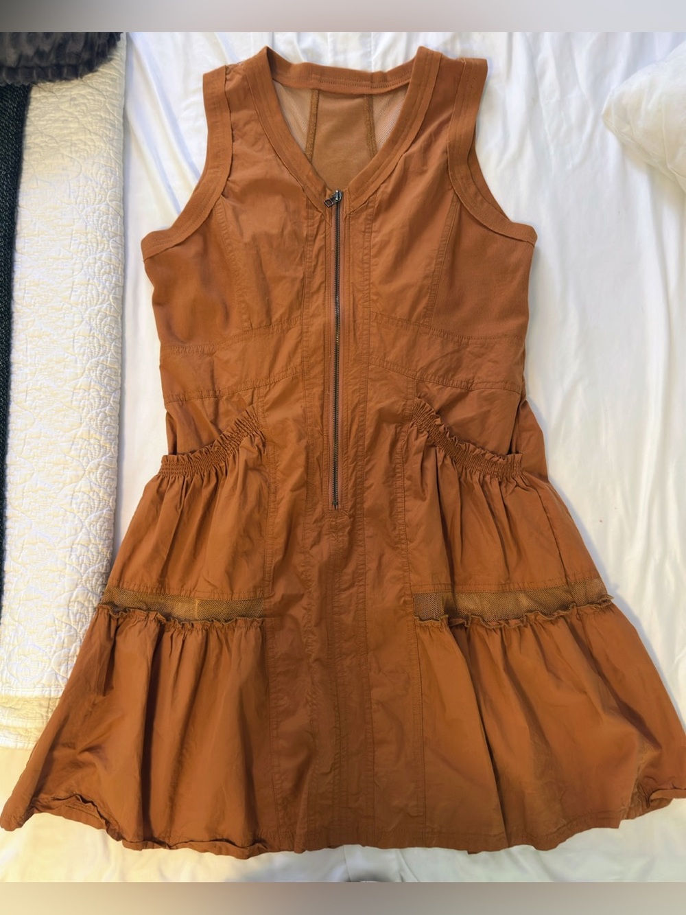 Rust Brown Sleeveless Zip-Front Women's Dress